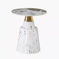 طقم طاولات قهوة كالفييرا بسطح حجر ملبد و قاعدة معد...