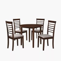 طقم طاولة سفرة مستديرة خشب لون بني 4 كراسي قماش رم...