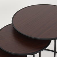 طقم 3 طاولات خدمة أروى بسطح خشب بني و قواعد معدن -...