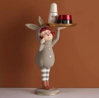 مجسم ديكوري لطيف باللون الرمادي مع صينية أنيقة للد...