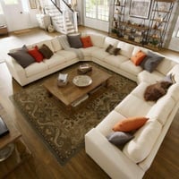 كنبة زاوية إليورا حرف U قماش شانيل ناعم لون بيج