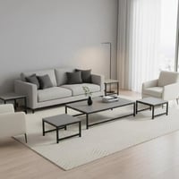 طقم طاولات شاي 5 قطع سطح خشب رمادي مستطيل بقاعدة م...