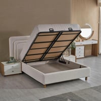 طقم غرفة نوم كينج 5 قطع منجدة مع سرير تخزين هيدرول...