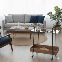 عربة تقديم ترولي سطح زجاج و رف خشب من ريڤيرا