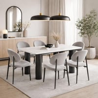 طاولة طعام بيليندا سطح رخام قاعدة معدن اسود مع 6 ك...