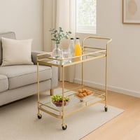 عربة تقديم ترولي لوريل بأرفف زجاج و اطار معدن ذهبي...