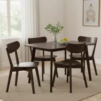 طقم طاولة سفرة مربعة خشب مطّاط 4 كراسي بني - من كا...