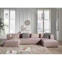 كنبة زاوية ستيلا على شكل حرف U قماش مخملي لون بيج