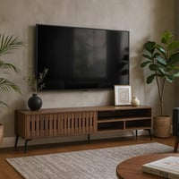 طاولة تلفزيون خشبية بتصميم شرائحي بطول 180سم-لون ب...