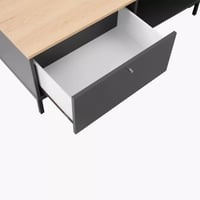 طاولة قهوة سيلفيتا من خشب هندسي بدرج و رف لون بيج...