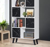 خزانة كتب مقسمة - أبيض وأسود رخامي