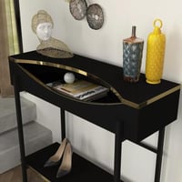 طاولة كونسول فيلونزا برفين خشب اسود و اطار ذهبي و...