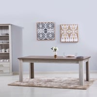 طقم طاولة سفرة خشب هندسي 6 كراسي قماش بأرجل خشب -...