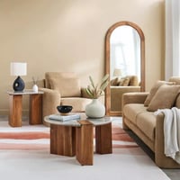 طاولة قهوة مارفيونا مستديرة بسطح رخام طبيعي و قاعد...