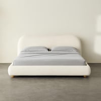 سرير سيمبل منجد بقماش كتان بلون أوف وايت