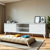 طاولة تلفزيون كارلا خشب باللون الابيض مقاس 160x45x...