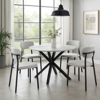 طاولة طعام 4 كراسي سيراميك دائرية - لورا لون رمادي