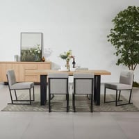 طقم طاولة سفرة بتصميم U خشب هندسي بيج مع 6 كراسي ق...