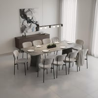 طاولة طعام لياندرا خشب رمادي مع 10 كراسي قماش رماد...