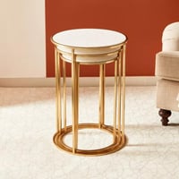 طقم طاولات متداخلة مستديرة من 3 قطع بسطح من الرخام...