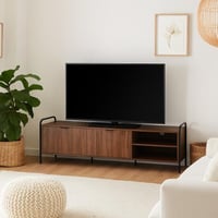 طاولة تلفزيون بتصميم عصري من الخشب بني غامق والمعد...