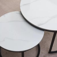 طقم طاولة قهوة ميليورا قطعتين من الحجر الملبد ابيض...