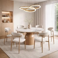 طاولة طعام فيورينزا مستديرة سطح سيراميك ابيض و قاع...