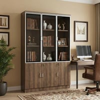 دولاب ملفات سيينا 3 درفات خشب بني مع زجاج