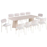 طاولة طعام لياندرا خشب بيج مع 10 كراسي قماش كريمي...
