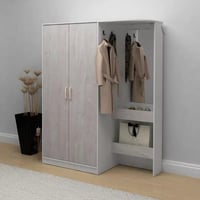 خزانة ملابس ببابين مع مرآة وأرفف مفتوحة وإضاءة من...