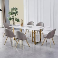 طقم طاولة سفرة مستطيلة من الحجر الملبد ابيض 6 كراس...