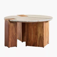 طاولة قهوة مارفيونا مستديرة بسطح رخام طبيعي و قاعد...