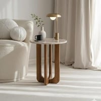 طاولة جانبية كارميلا مستديرة بسطح رخامي و قاعد خشب