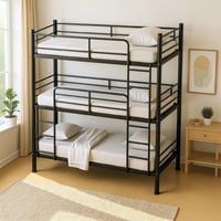 سرير فردي ثلاثي الطوابق مع سلم من موڤو كودا معدن ب...