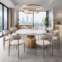 طاولة طعام فيورينزا مستديرة سطح سيراميك بيج و قاعد...