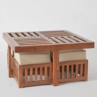 طاولة قهوة كالنيرا خشب صلب بني و4 كراسي قماش بيج ق...