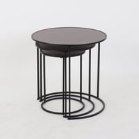 طقم 3 طاولات خدمة أروى بسطح خشب بني و قواعد معدن -...