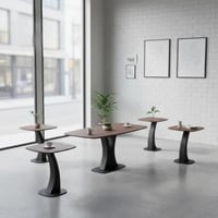 طقم طاولات بيتينا 5 قطع سطح خشب و قاعدة معدن