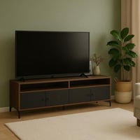 طاولة تلفزيون بني - أتارا 4 أبواب سفلية لتخزين و ر...