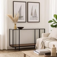 كونسول لُجينيا زجاجي و هيكل معدني مع رف من الخشب ل...