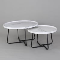 طقم طاولات قهوة تاريا خشب بقواعد معدن باللون أبيض...