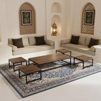 طقم طاولات شاي 5 قطع سطح خشب بني كافية مستطيل بقاع...