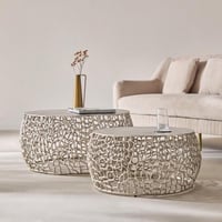 طقم طاولات قهوة دولتشي الومنيوم لون فضي - 2 حبة