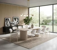 طاولة طعام بيانكا خشب بيج مع 10 كراسي قماش كريمي ف...