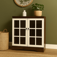 دولاب تخزين فيندورا بابين خشب محاط بالزجاج 3 ارفف...