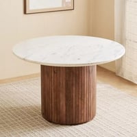 طاولة سفرة بسطح رخام أصلي مستدير لـ4 مقاعد مع قاعد...