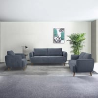 كنبة رينڤيرا مقعدين قماش لون رمادي داكن بارجل خشب...