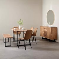 طاولة طعام 6 مقاعد من الخشب الصلب لون بيج بأرجل مع...