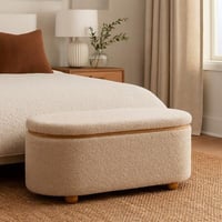 مقعد تخزين بتصميم أنيق ومبطن بقماش ناعم بلون بني د...