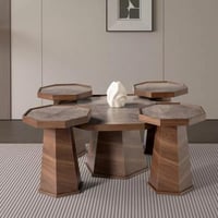 طقم طاولات قهوة تارنيفا من 5 قطع خشب هندسي بني